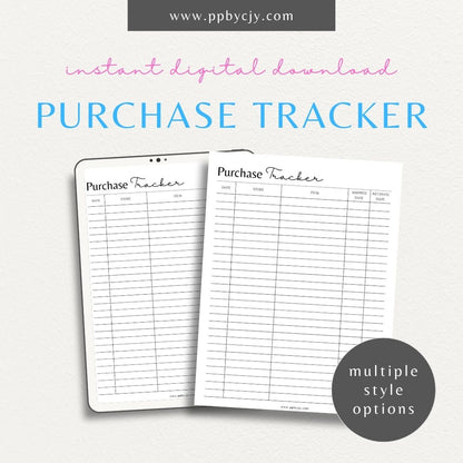 printable template page with columns and rows related to online shopping