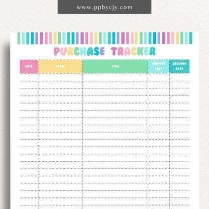 printable template page with columns and rows related to online shopping