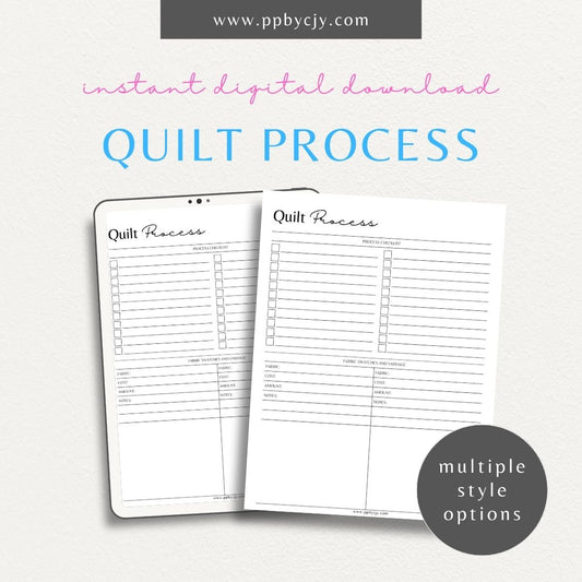 Quilt Process Planner Printable Template – Digital download for organizing and managing each stage of the quilt-making process, from design to completion