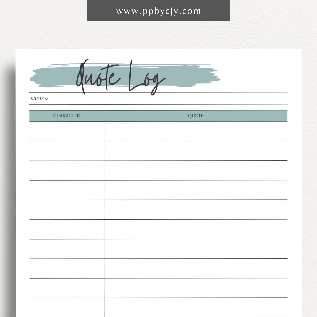 Quote Log Printable Template – Digital download for recording and organizing inspirational quotes and references