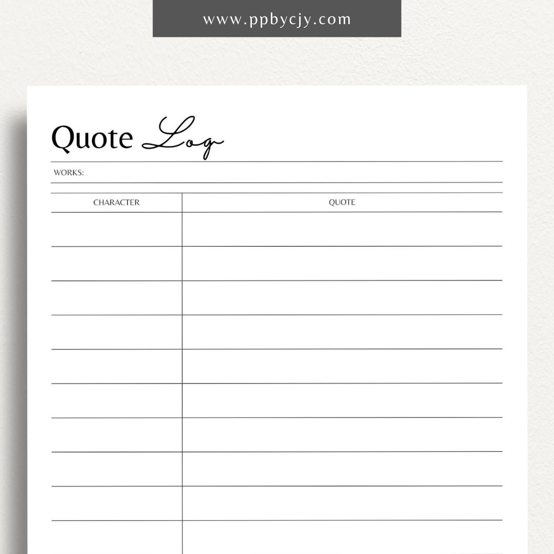 Quote Log Printable Template – Digital download for recording and organizing inspirational quotes and references