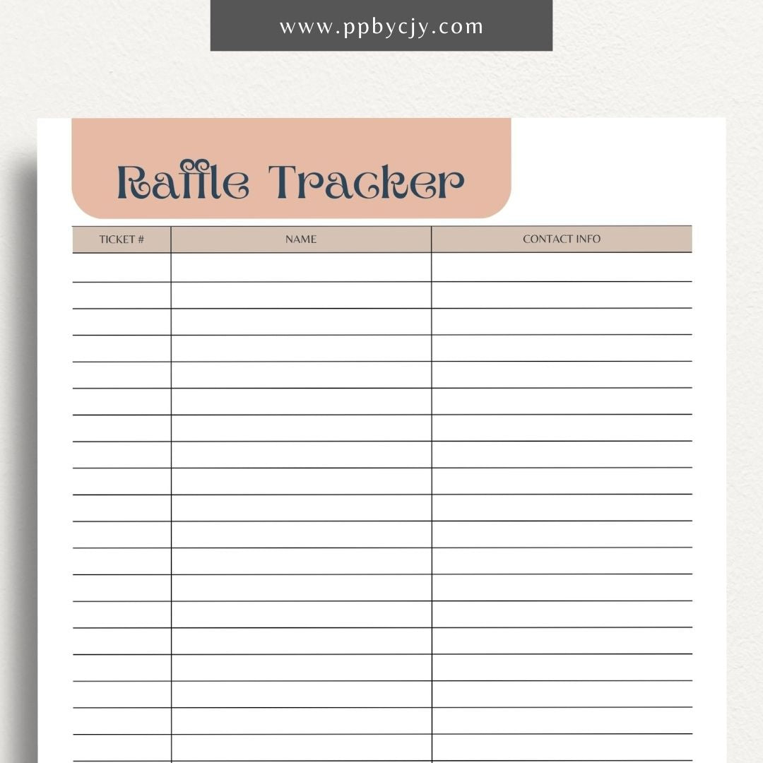 Raffle Ticket Tracker Printable Template – Digital download for organizing and managing raffle ticket sales and entries