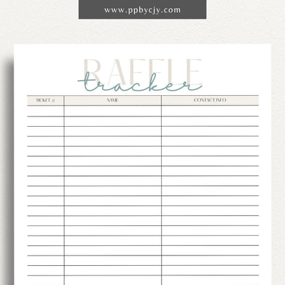 Raffle Ticket Tracker Printable Template – Digital download for organizing and managing raffle ticket sales and entries