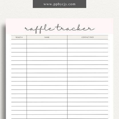 Raffle Ticket Tracker Printable Template – Digital download for organizing and managing raffle ticket sales and entries