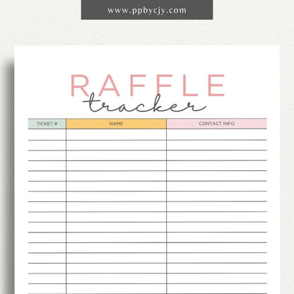 Raffle Ticket Tracker Printable Template – Digital download for organizing and managing raffle ticket sales and entries