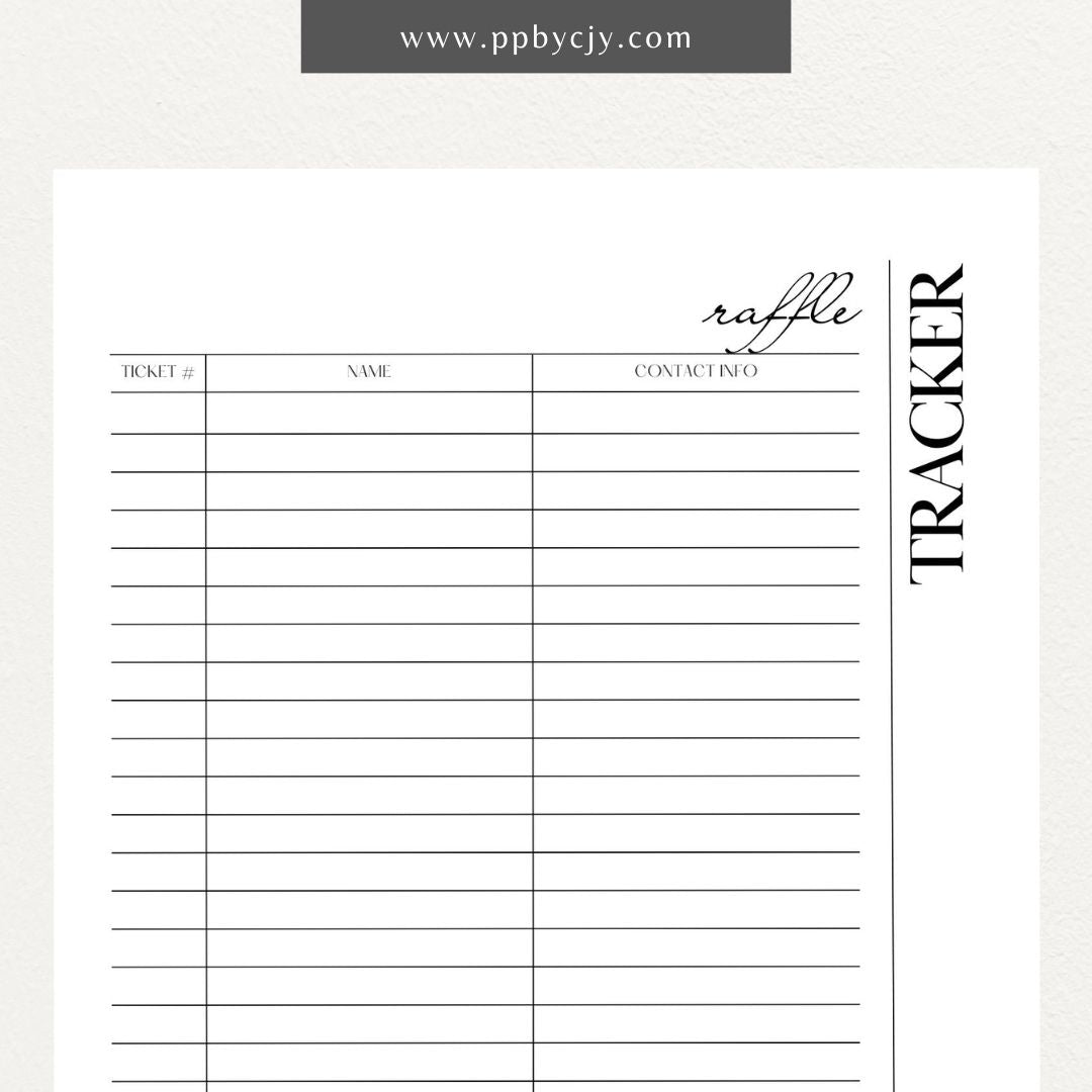 Raffle Ticket Tracker Printable Template – Digital download for organizing and managing raffle ticket sales and entries