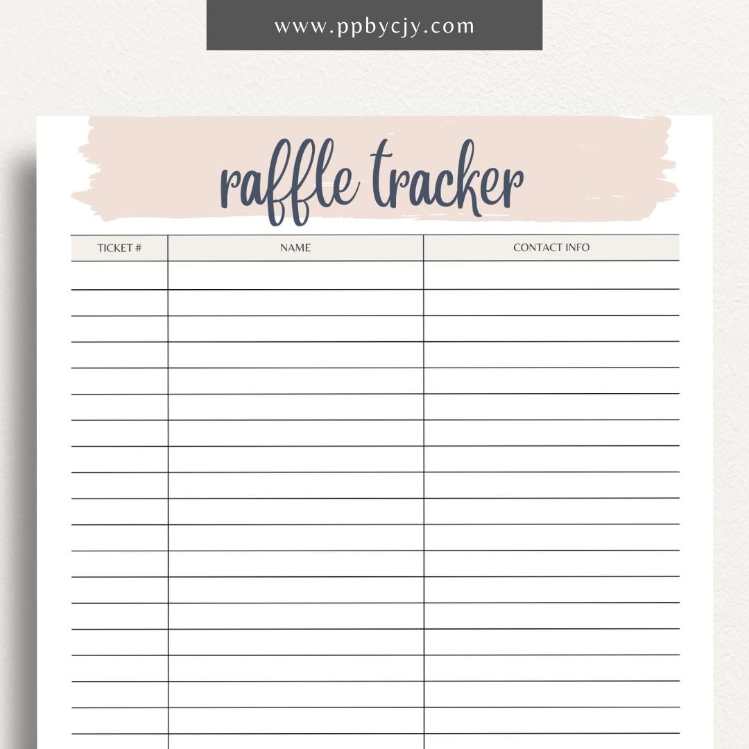 Raffle Ticket Tracker Printable Template – Digital download for organizing and managing raffle ticket sales and entries