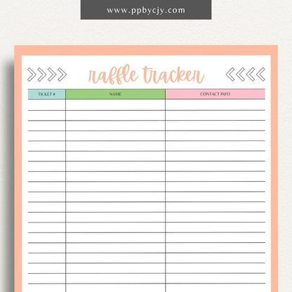 Raffle Ticket Tracker Printable Template – Digital download for organizing and managing raffle ticket sales and entries