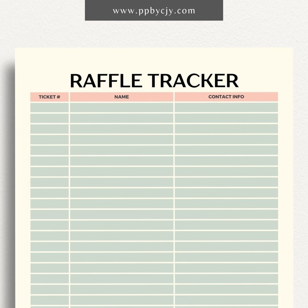 Raffle Ticket Tracker Printable Template – Digital download for organizing and managing raffle ticket sales and entries