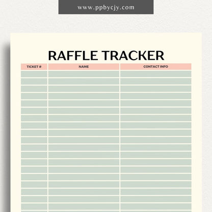 Raffle Ticket Tracker Printable Template – Digital download for organizing and managing raffle ticket sales and entries