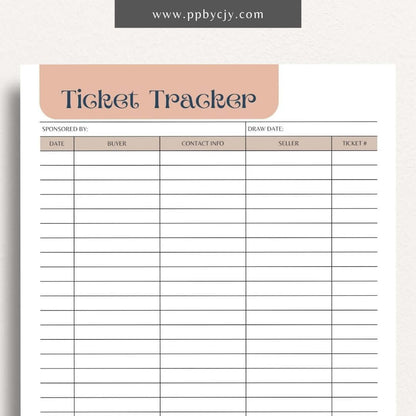 Raffle Ticket Tracker Printable Template – Digital download for organizing and managing raffle ticket sales and entries