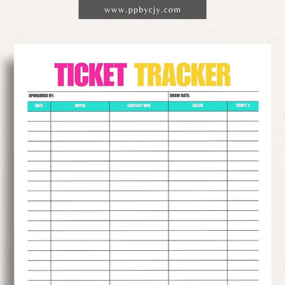 Raffle Ticket Tracker Printable Template – Digital download for organizing and managing raffle ticket sales and entries