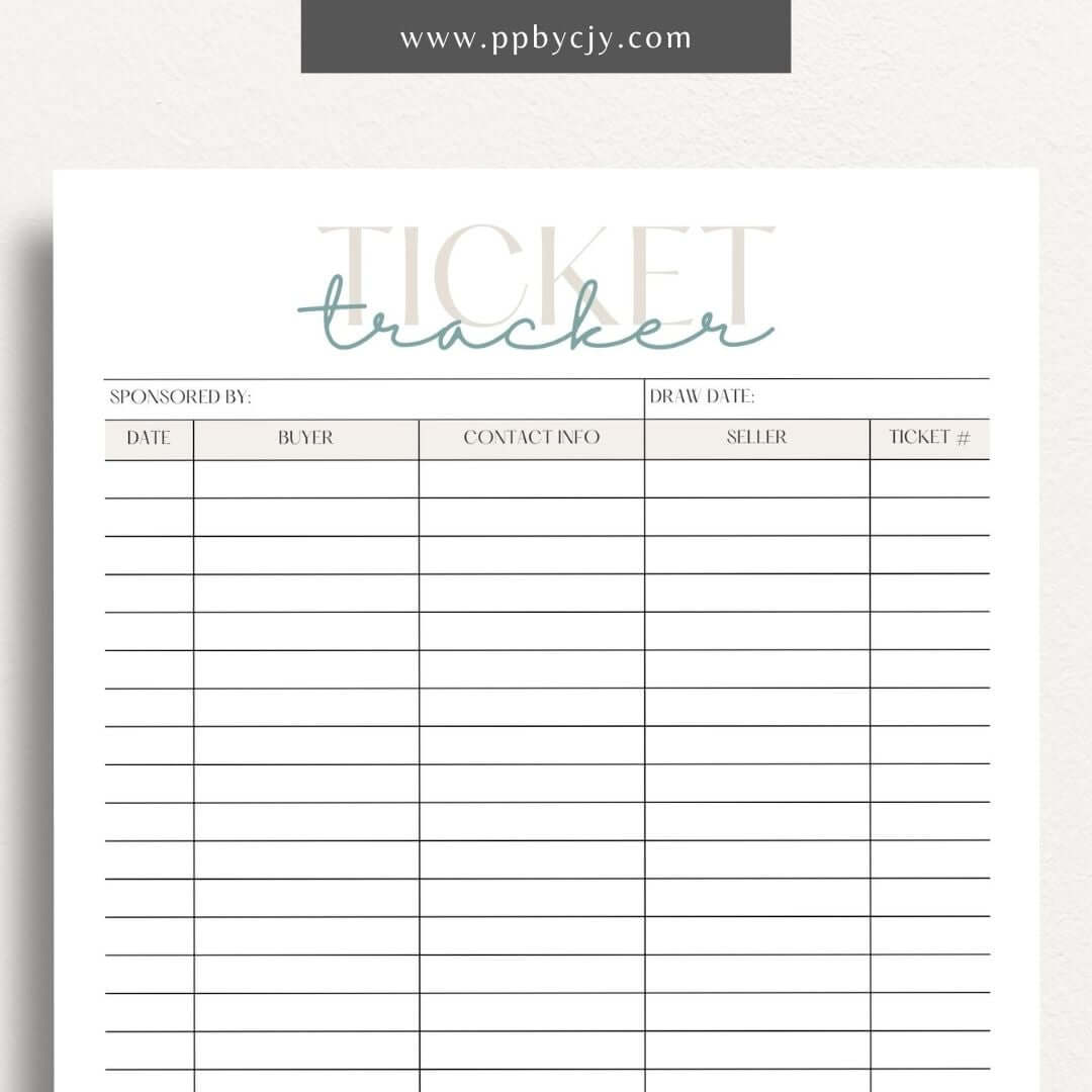 Raffle Ticket Tracker Printable Template – Digital download for organizing and managing raffle ticket sales and entries