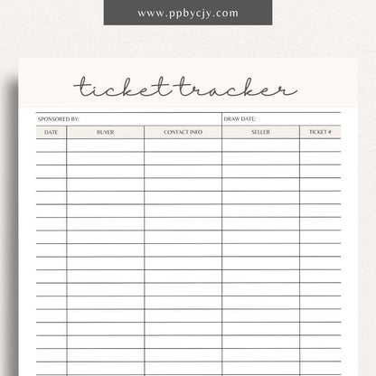 Raffle Ticket Tracker Printable Template – Digital download for organizing and managing raffle ticket sales and entries