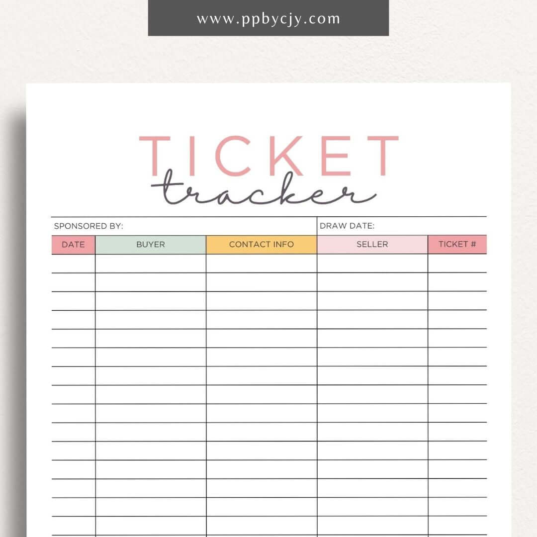 Raffle Ticket Tracker Printable Template – Digital download for organizing and managing raffle ticket sales and entries