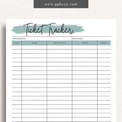 Raffle Ticket Tracker Printable Template – Digital download for organizing and managing raffle ticket sales and entries