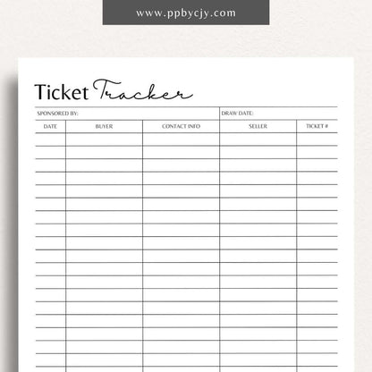 Raffle Ticket Tracker Printable Template – Digital download for organizing and managing raffle ticket sales and entries