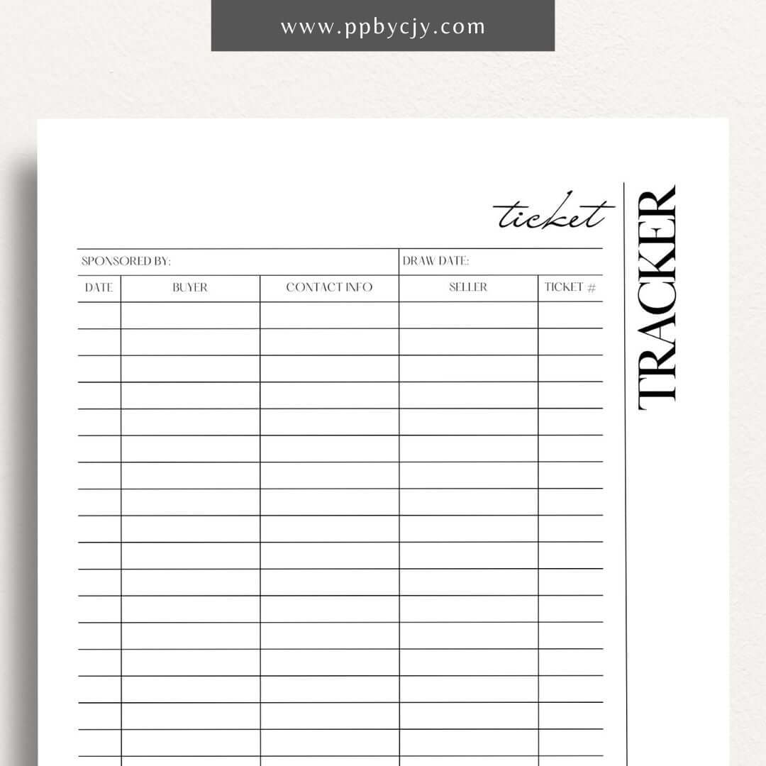 Raffle Ticket Tracker Printable Template – Digital download for organizing and managing raffle ticket sales and entries