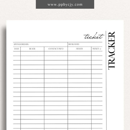 Raffle Ticket Tracker Printable Template – Digital download for organizing and managing raffle ticket sales and entries