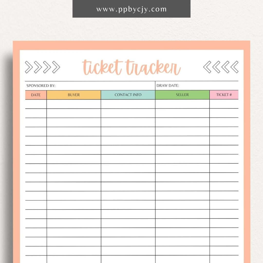 Raffle Ticket Tracker Printable Template – Digital download for organizing and managing raffle ticket sales and entries