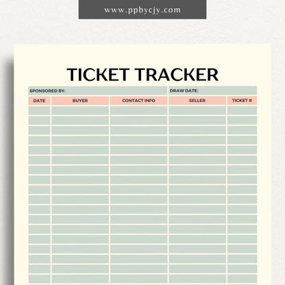 Raffle Ticket Tracker Printable Template – Digital download for organizing and managing raffle ticket sales and entries