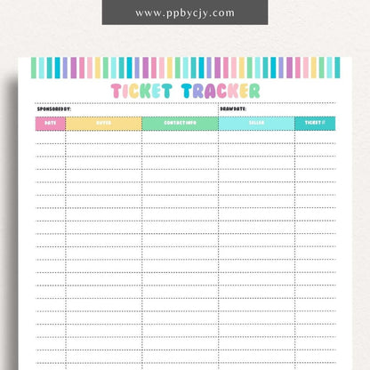 Raffle Ticket Tracker Printable Template – Digital download for organizing and managing raffle ticket sales and entries