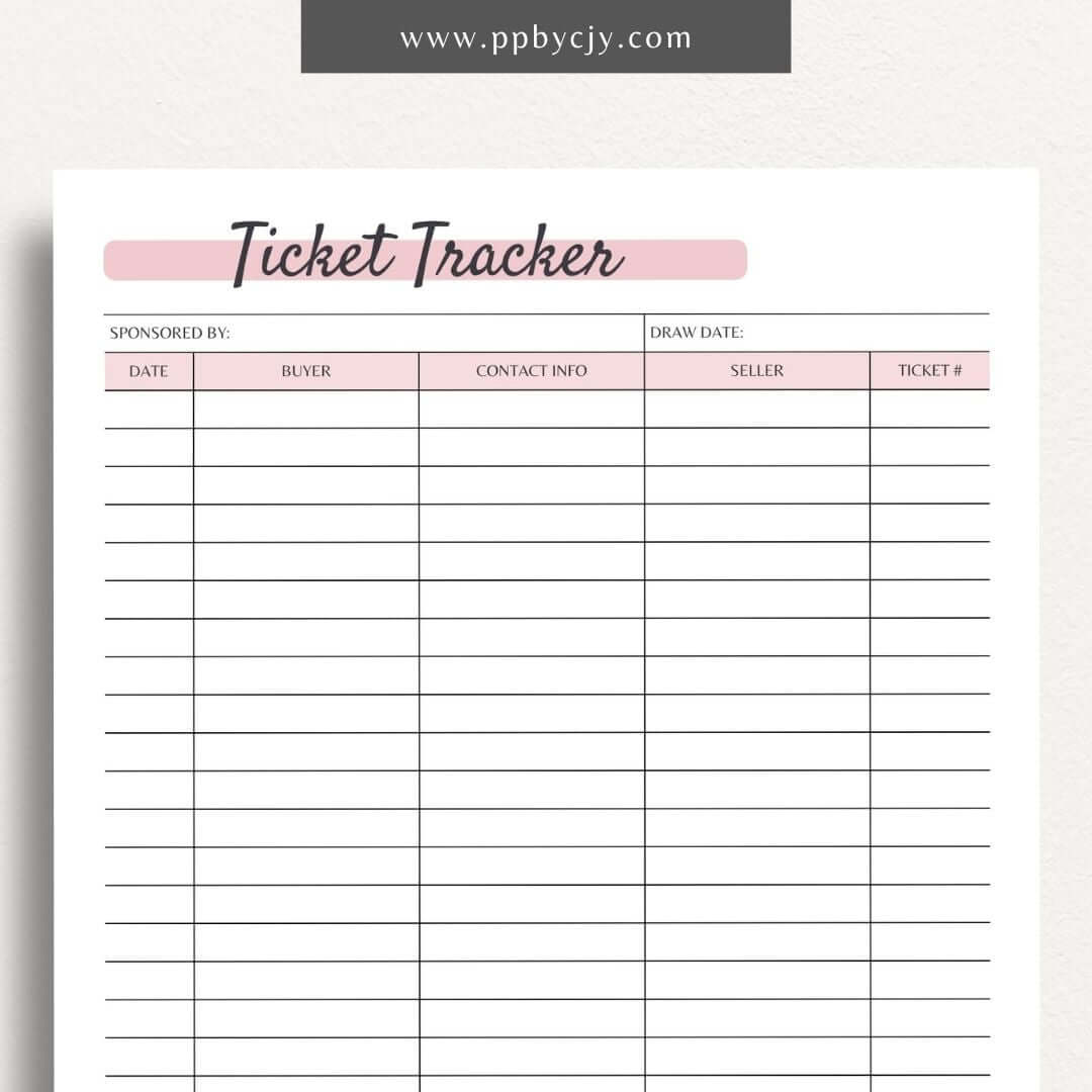 Raffle Ticket Tracker Printable Template – Digital download for organizing and managing raffle ticket sales and entries