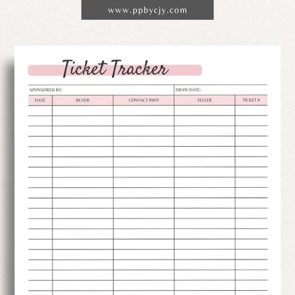 Raffle Ticket Tracker Printable Template – Digital download for organizing and managing raffle ticket sales and entries