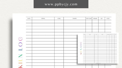 Kiln Log Printable Template – Digital download for tracking ceramic kiln operations, including firing schedules, temperatures, and kiln performance