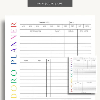 Pomodoro Planner Printable Template – Digital download for time management, productivity tracking, and focus improvement using the Pomodoro Technique.