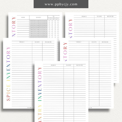 Kitchen Inventory Bundle Printable Template – Digital download featuring a collection of tools for organizing and managing your kitchen inventory, including pantry, refrigerator, and freezer.