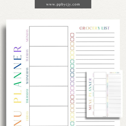 Weekly Meal Planner Printable Template – Digital download for organizing and planning meals for the week, including meal ideas, ingredients, and grocery lists