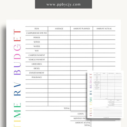 Full-Time RV Budget Printable Template – Digital download for planning and tracking expenses while living in an RV.