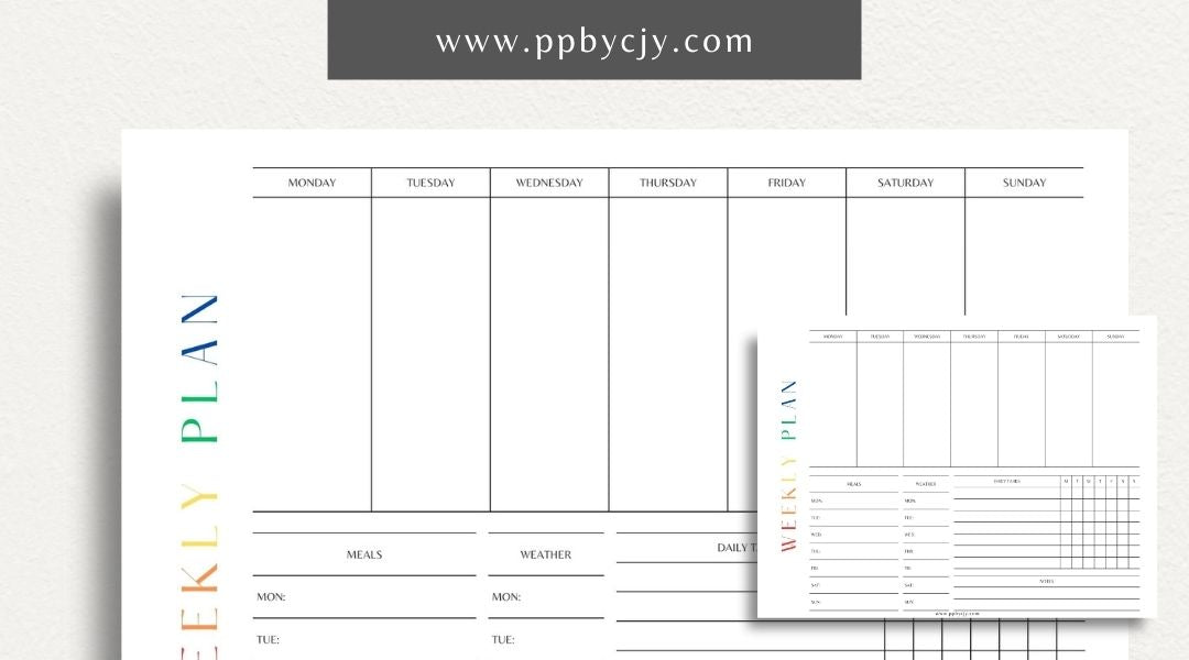 Weekly Planner Printable Template – Digital download for managing weekly schedules, tasks, and goals.