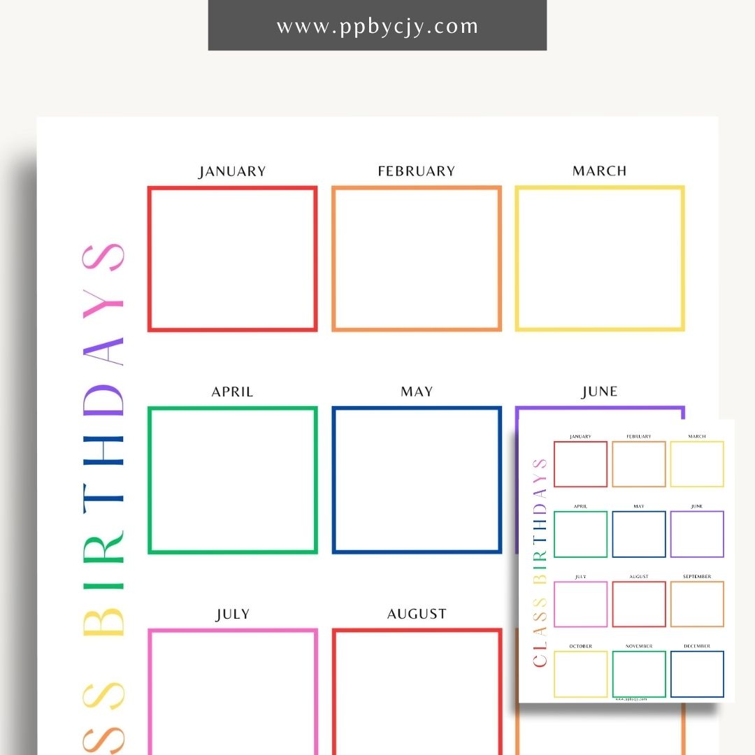 Class Birthday Reminder List Printable Template – Digital Download for Tracking and Remembering Students' Birthdays in Class