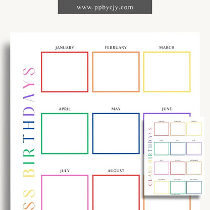 Class Birthday Reminder List Printable Template – Digital Download for Tracking and Remembering Students' Birthdays in Class