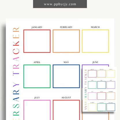 Anniversary Tracker Printable Template – Digital download for recording and remembering important anniversaries, including dates, names, and gift ideas or plans