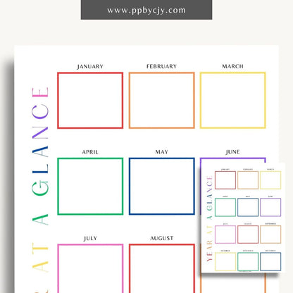 Year at a Glance Printable Template – Digital download for viewing and organizing the entire year at a glance, including important dates, events, and milestones