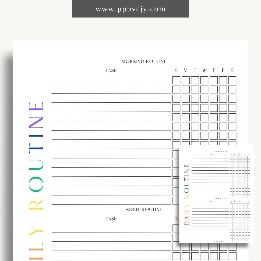 Daily Routine Printable Template – Digital download for planning and organizing daily schedules, tracking habits, and boosting productivity.