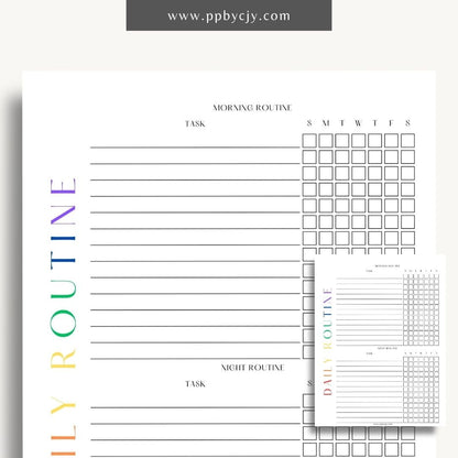 Daily Routine Printable Template – Digital download for planning and organizing daily schedules, tracking habits, and boosting productivity.