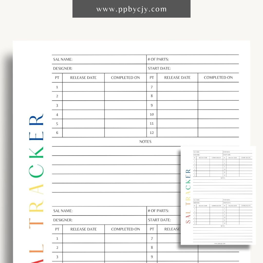 SAL Stitch-A-Long Tracker Printable Template – Digital download for organizing and tracking embroidery Stitch-A-Long projects, schedules, and progress