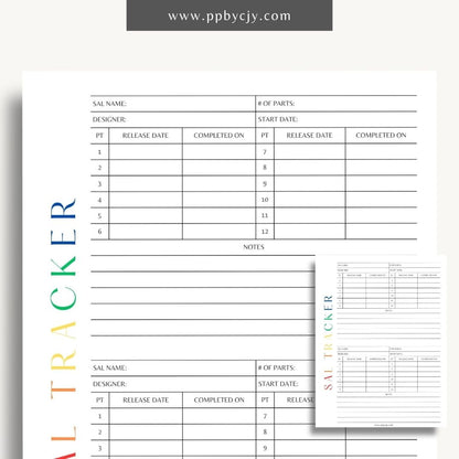 SAL Stitch-A-Long Tracker Printable Template – Digital download for organizing and tracking embroidery Stitch-A-Long projects, schedules, and progress