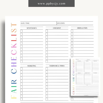 Craft Fair Checklist Printable Template – Digital Download for Preparing and Organizing Essentials for Craft Fair Participation