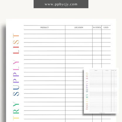 Toiletry Supply List Printable Template – Digital download for organizing and tracking bathroom essentials, personal care items, and travel packing