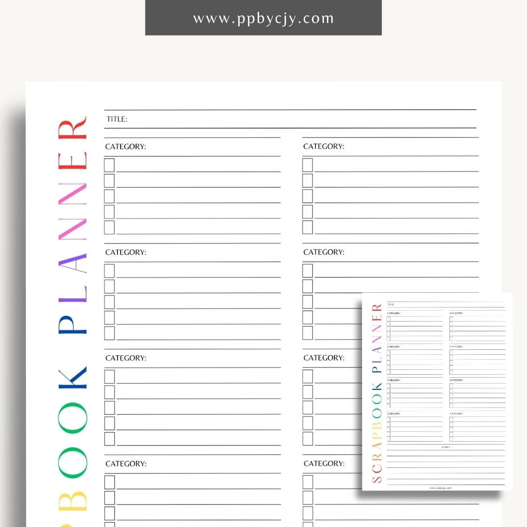 Scrapbook Planner Printable Template – Digital download for organizing and planning scrapbook projects, layouts, and materials