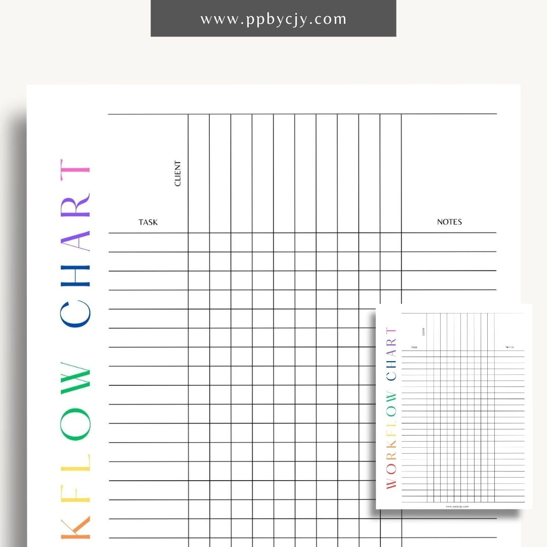 Workflow Chart Printable Template – Digital download for creating and managing process flow diagrams, task management, and project workflows