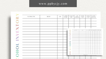 Alcohol Inventory Printable Template – Digital Download for Tracking and Managing Alcohol Stock