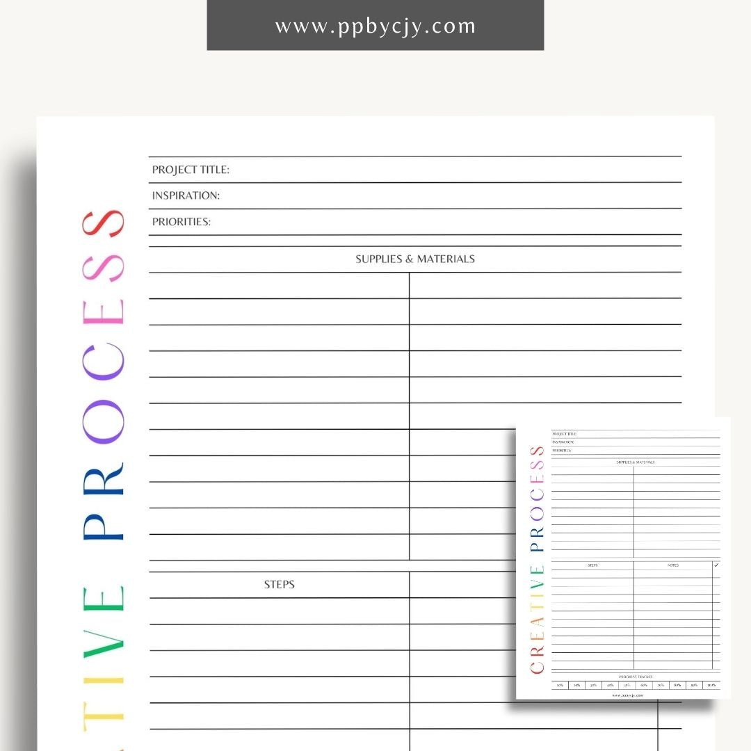 Creative Process Printable Template – Digital download for tracking ideas, planning projects, and managing creative workflows