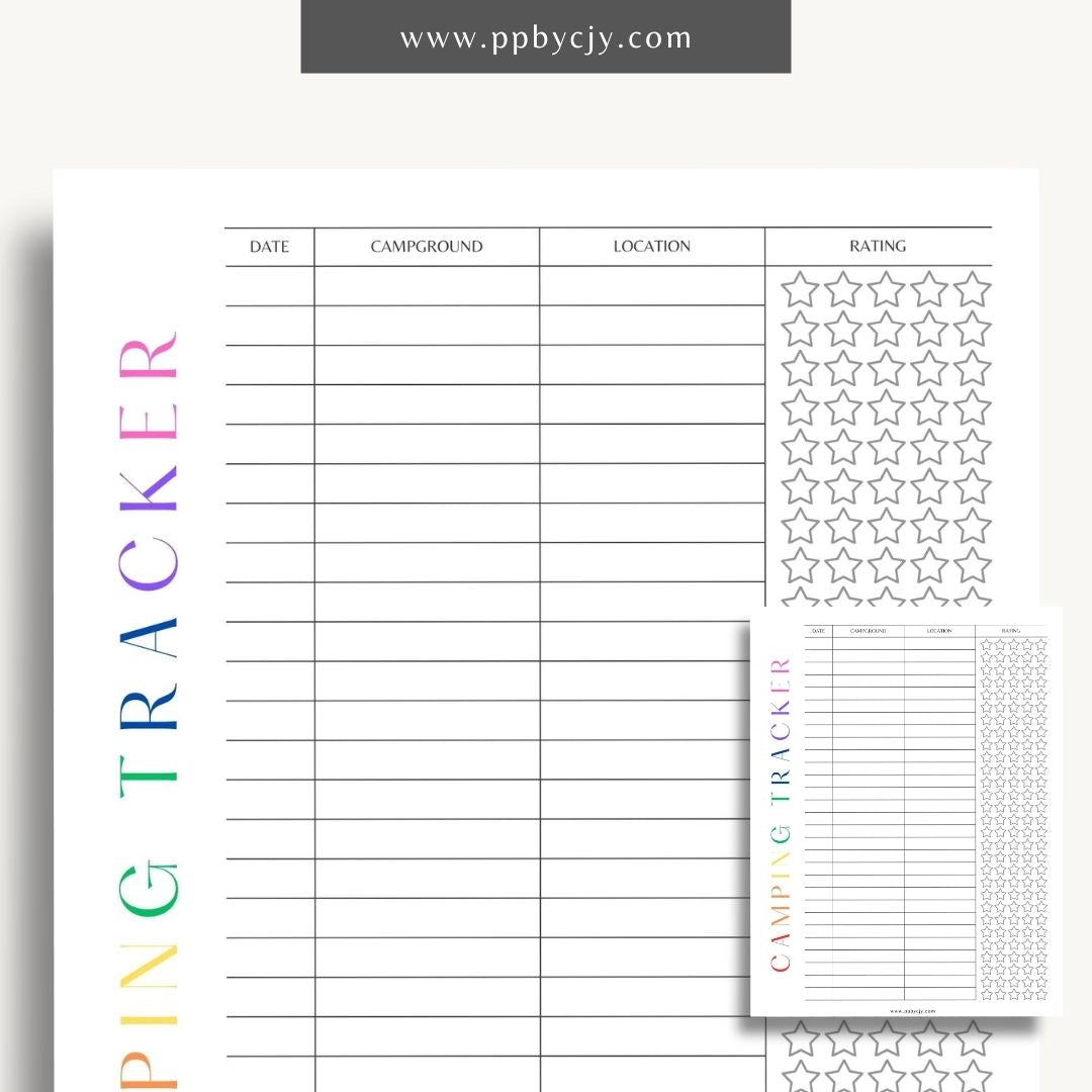 Campground Tracker Printable Template – Digital Download for Tracking and Recording Campground Visits and Details