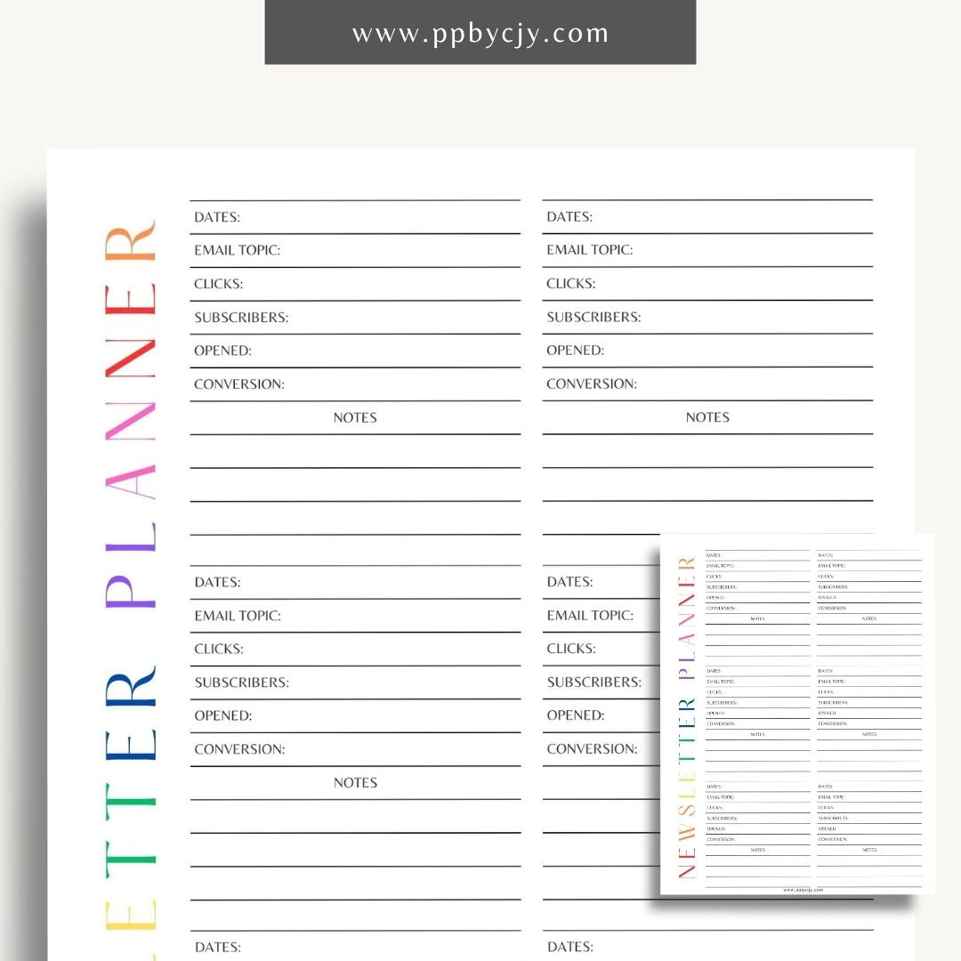 Newsletter Planner Printable Template – Digital download for organizing email campaigns, content scheduling, and newsletter planning